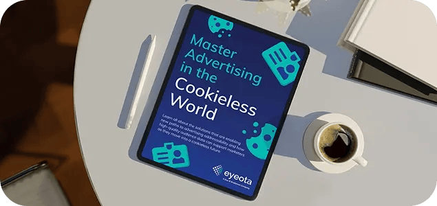 a picture of the Eyeota eBook open on a tablet sitting on a desk