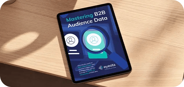a picture of the Eyeota eBook open on a tablet sitting on a desk