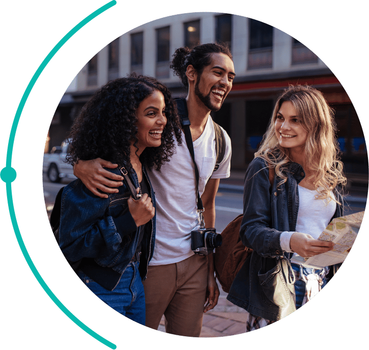 three friends hanging out in the city