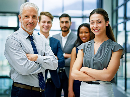 group of coworkers posing for a photo